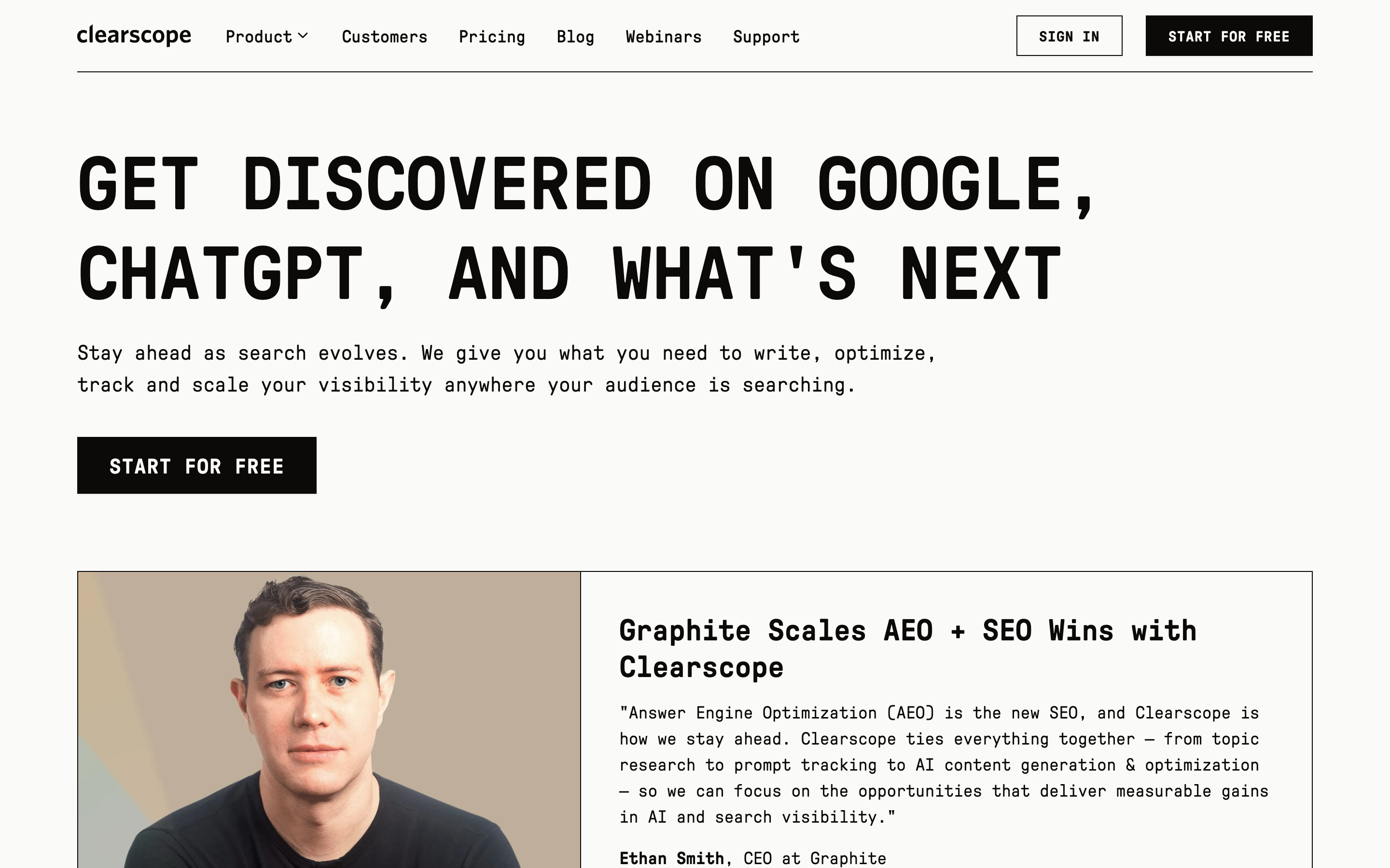 Clearscope homepage